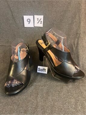 NEW! Sofft Women's Black Leather Crisscross Slingback Heels